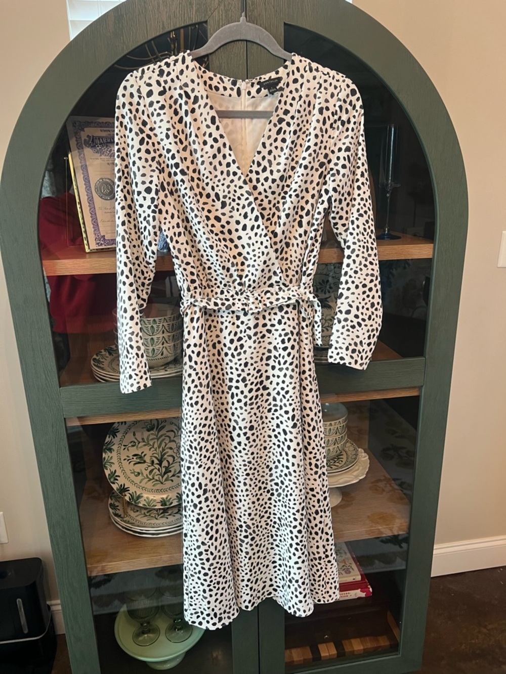 Ann Taylor Black and White Dotted Wrap Midi Dress